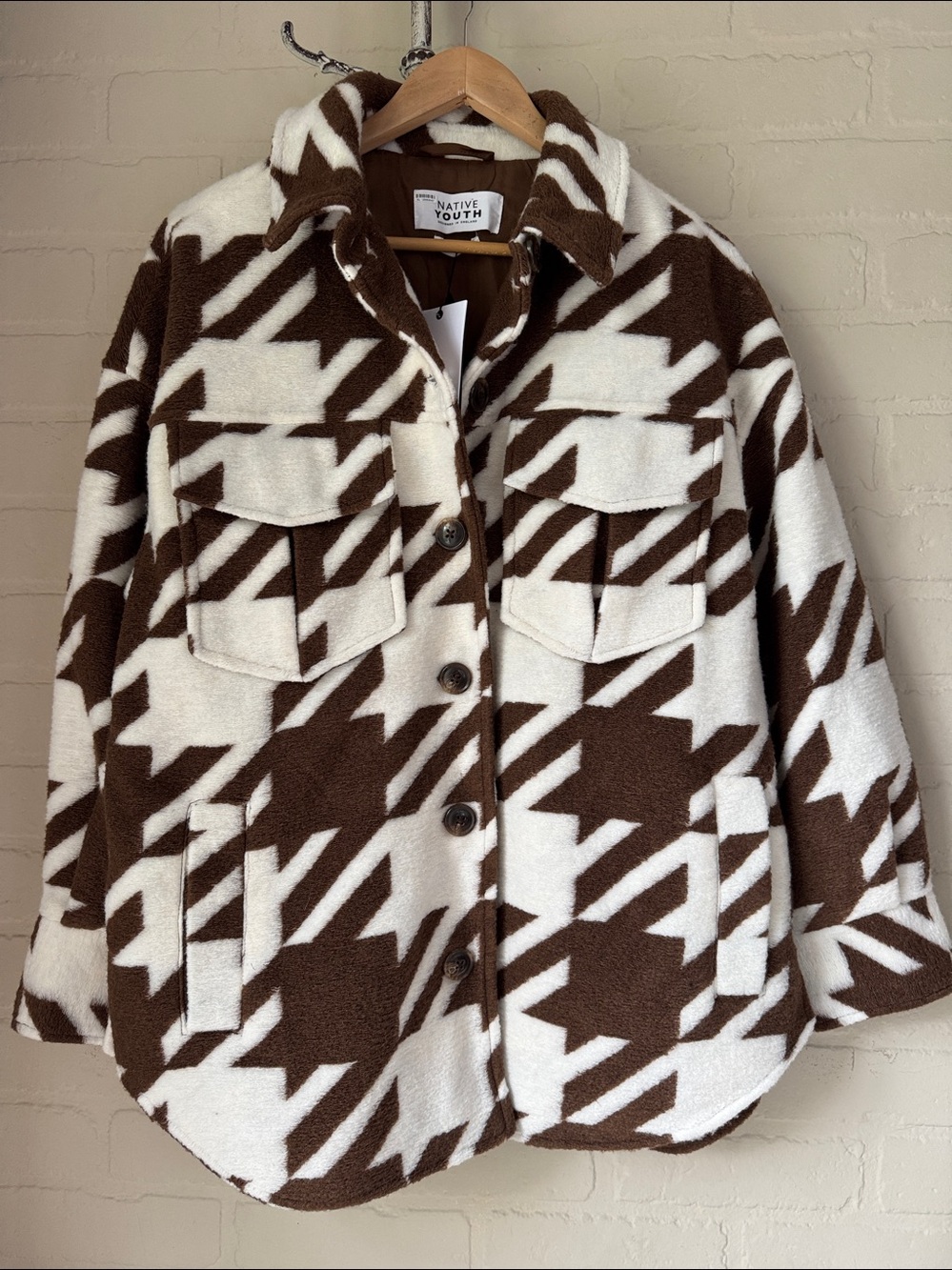 Free People Native Youth medium new HOUNDSTOOTH SHACKET jacket